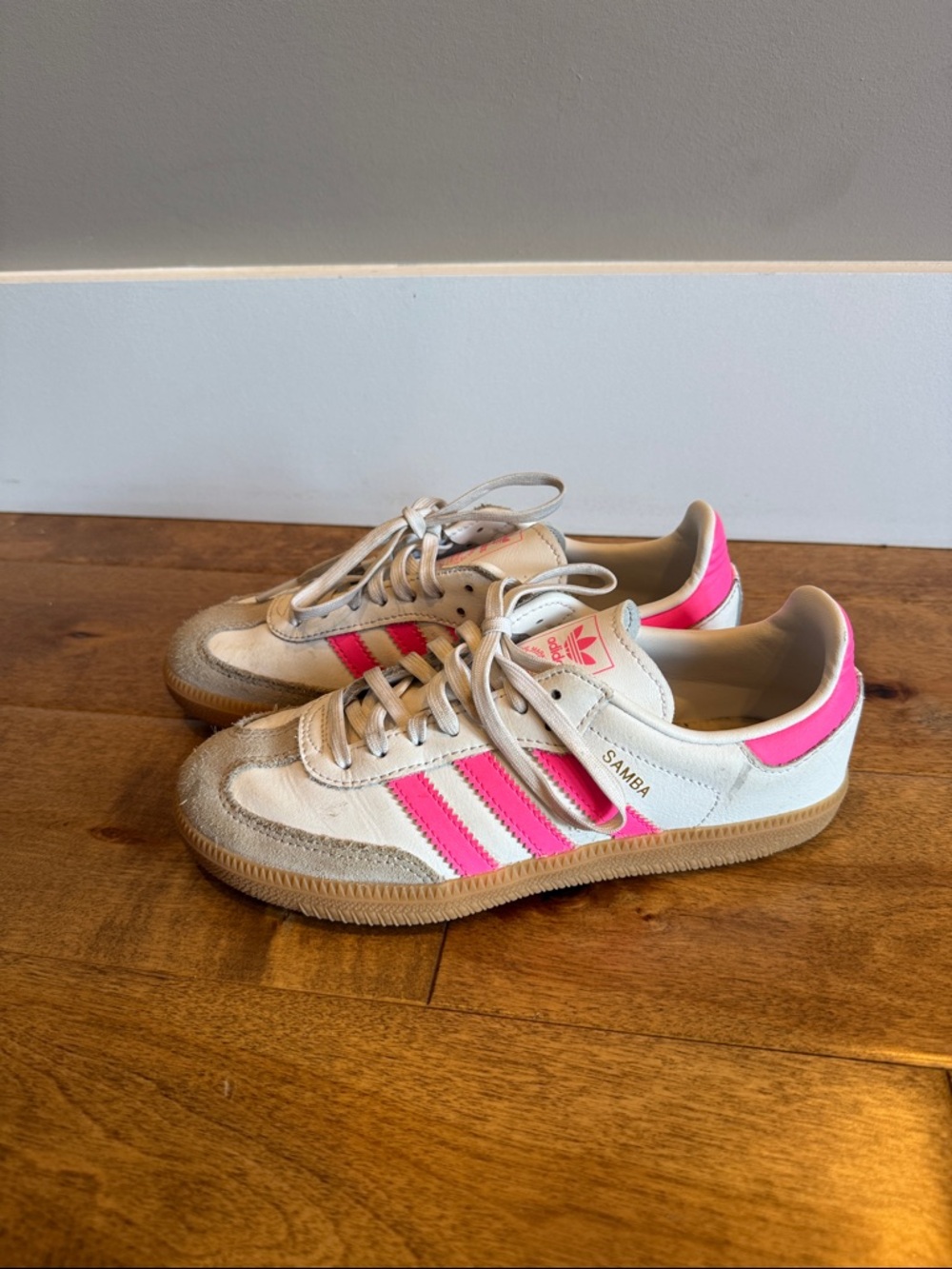 adidas Kids Samba Sneakers - White with Pink Accents
